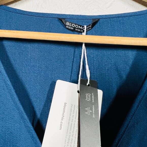 NEW! Bloom Chic Navy Wrap Dress Short Sleeve Knee Length Blue Casual - 22/24 - Picture 4 of 5